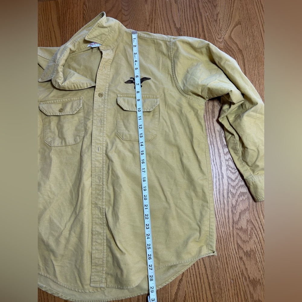 Men’s Wear Guard Embroidered Pheasant Mustard Yellow Button Up - Picture 7 of 8